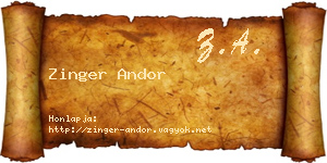 Zinger Andor névjegykártya